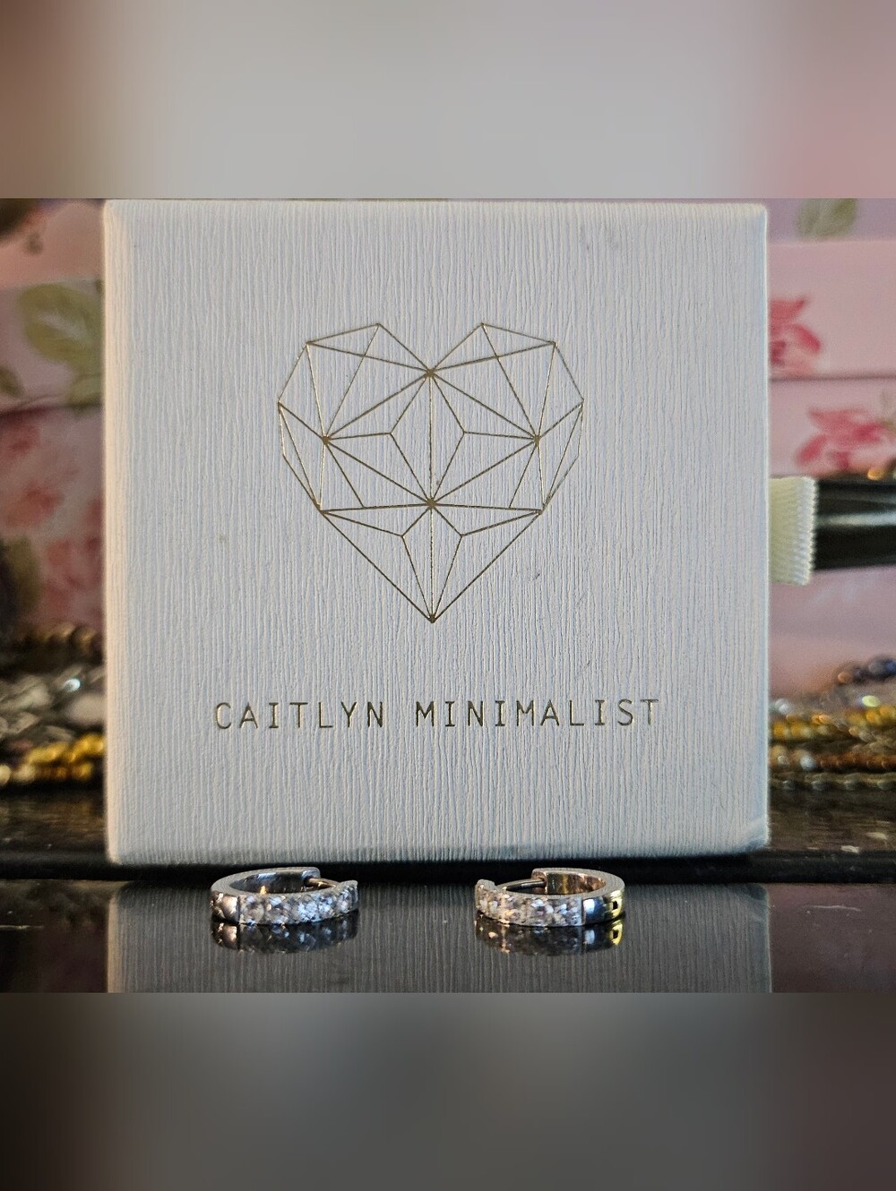 NIB Caitlyn Minimalist Silver CZ Pavé Huggie Hoop Earrings